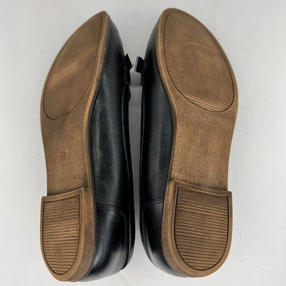 Coach And Four Womens Black Faux Leather Slip On Bow Metal Tips Size 6.5 Flats - Picture 8 of 10